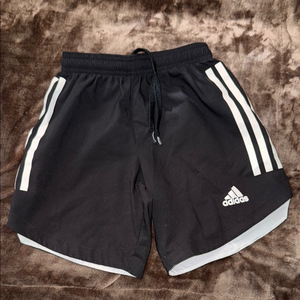 Adidas Black and White Shorts with Elastic Waistband